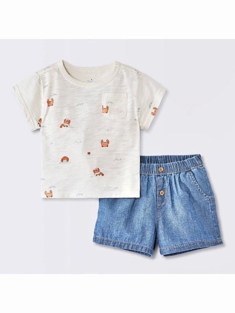 Cloud Island Crab Graphic T-Shirt and Denim Shorts Set 2-Piece Graphic Set in